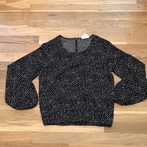 OLIVE and Oak Crewneck Long Sleeve Polka Dot Blouse Black and White Women’s S